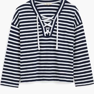 Madewell Striped Navy and White Lace-Up Top